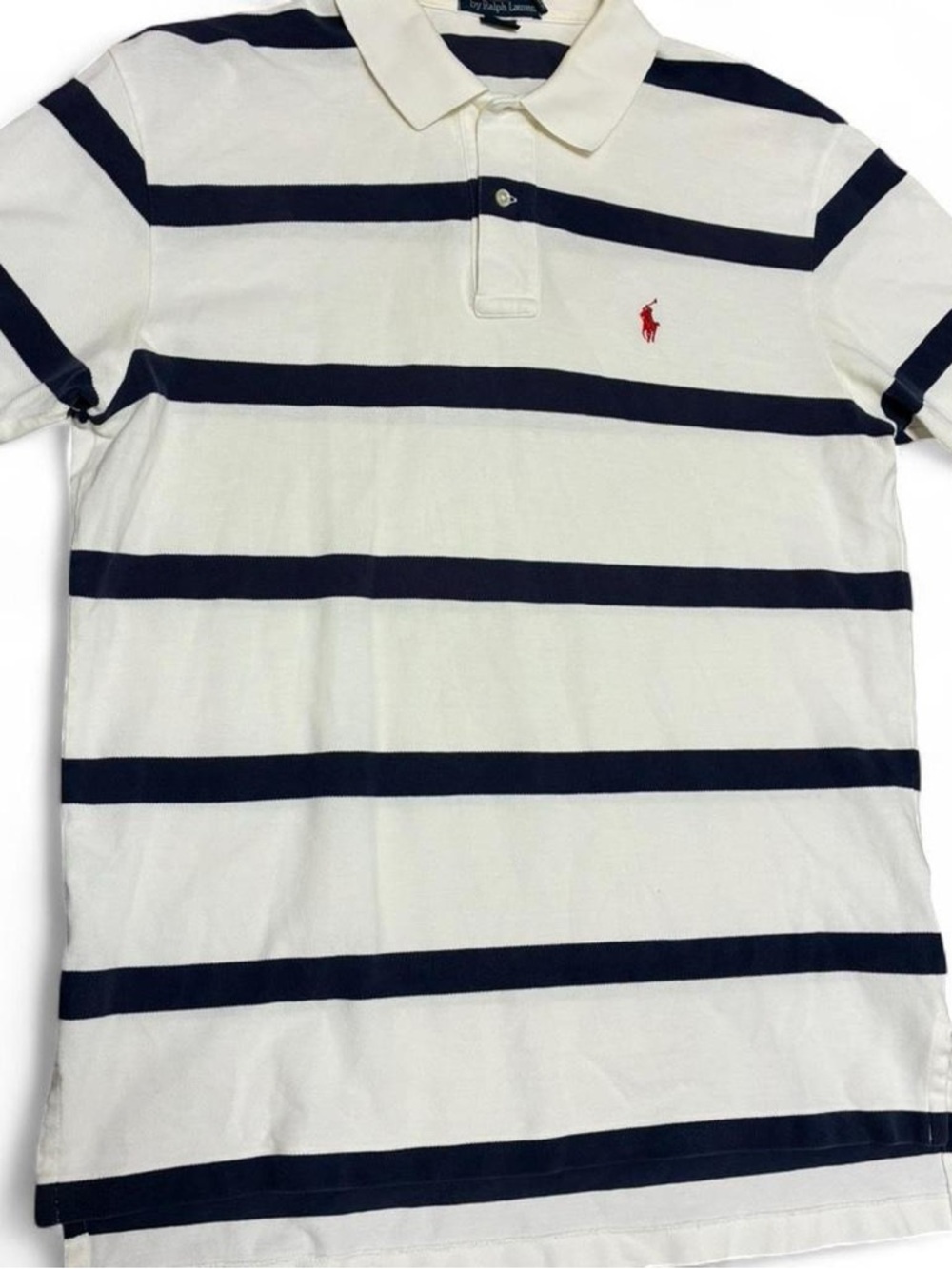 Polo Ralph Lauren Striped Polo Shirt White Navy Red Pony Size L Classic Fit